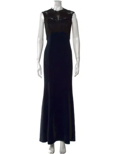 Pre-owned Theia Crew Neck Long Dress In Blue