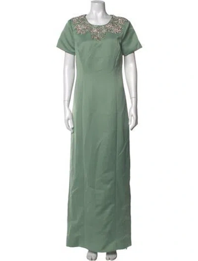 Pre-owned Theia Crew Neck Long Dress In Green