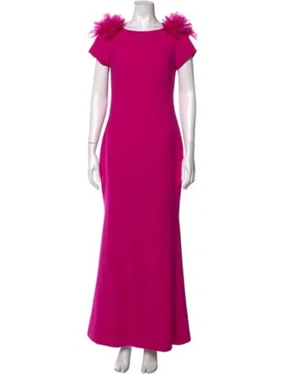 Pre-owned Theia Crew Neck Long Dress In Metallic/pink