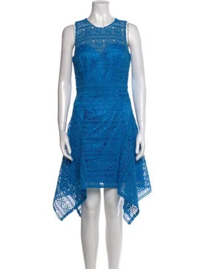 Pre-owned Theia Crew Neck Midi Length Dress In Blue