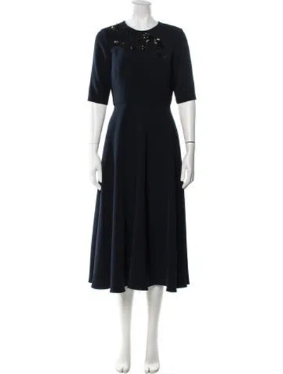 Pre-owned Theia Crew Neck Midi Length Dress In Blue