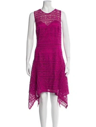 Pre-owned Theia Crew Neck Midi Length Dress In Pink