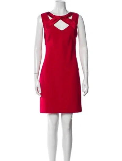 Pre-owned Theia Crew Neck Mini Dress In Red