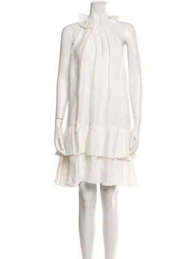 Pre-owned Theia Crew Neck Mini Dress In White