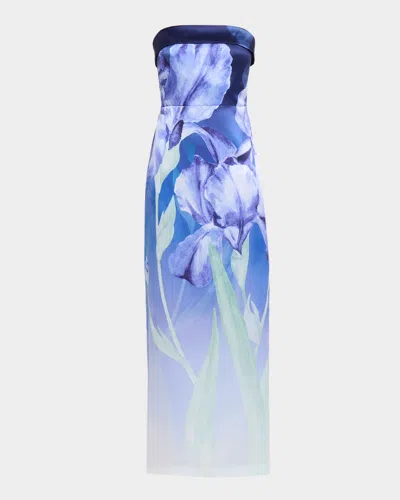 Theia Cyrilla Ombre Floral-print Column Gown In Silver