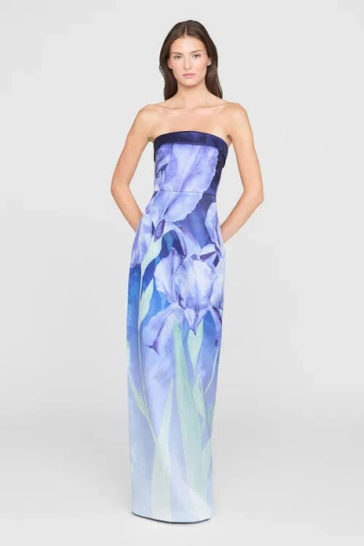 Theia Cyrilla Strapless Column Gown In Blue