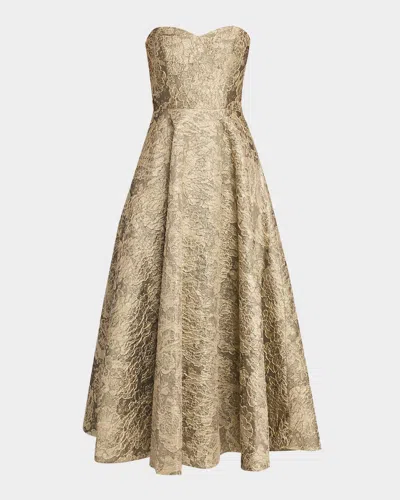 Theia Dakota Strapless Metallic Jacquard Gown In Multi