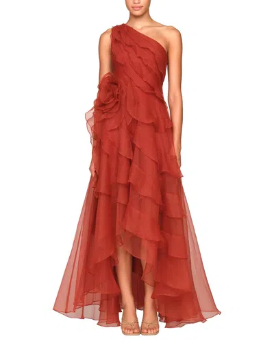 Theia Daniella Tiered Ruffle Gown In Red