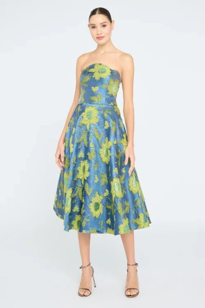 Theia Dara Scallop Strapless Dress In Blue