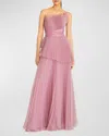 Theia Women's Delphine Pleated One-shoulder Organza Gown In Dusk