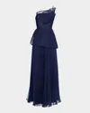 Theia Delphine Pleated Organza Gown In Navy In Navy