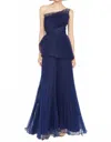 Theia Delphine Pleated Organza Gown In Navy In Blue