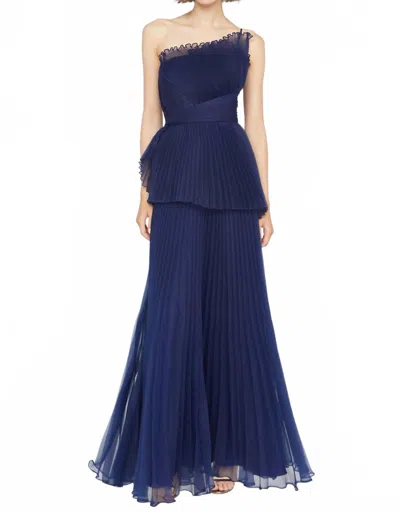 Theia Delphine Pleated Organza Gown In Navy In Blue