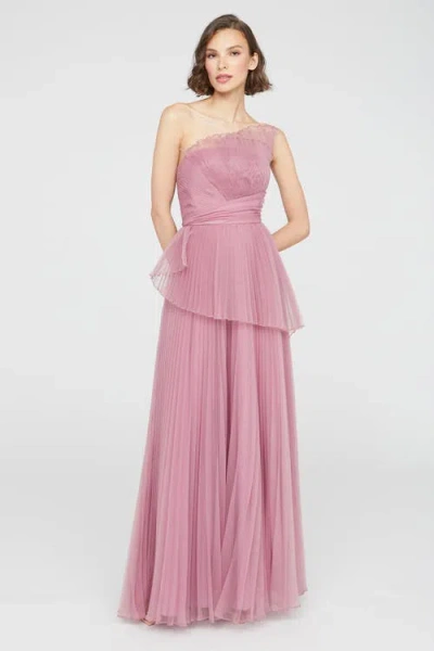 Theia Delphine Pleated Organza Gown In Multi