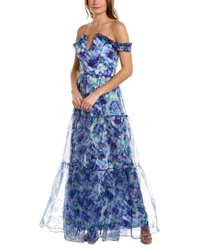 Theia Dionne Organza Gown In Blue