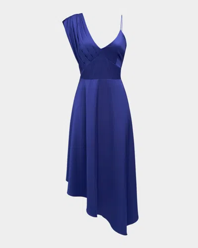 Theia Elsie Pleated High-low Midi Dress In Blue