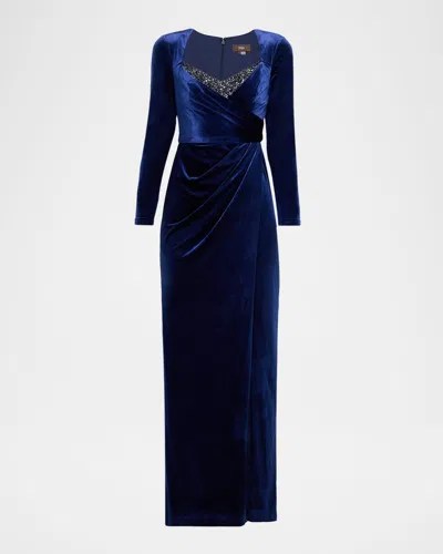 THEIA EMERSON DRAPED STRETCH VELVET COLUMN GOWN