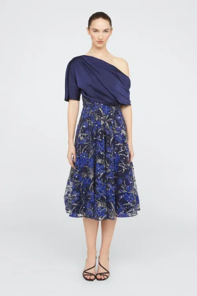 Theia Emory One Shoulder Dress In Blue