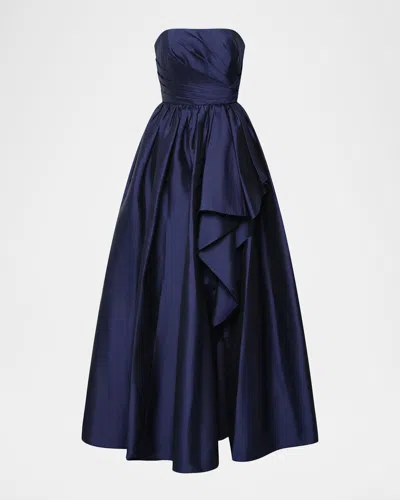 Theia Esmerina Strapless Taffeta Gown In Blue
