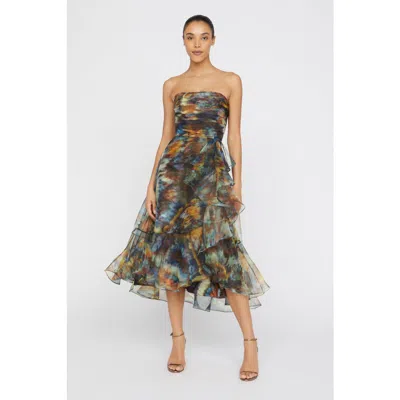 Theia Evanthe Strapless Draped Dress In Multi