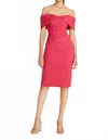 Theia Eveline Off Shoulder Dress In Petunia In Red