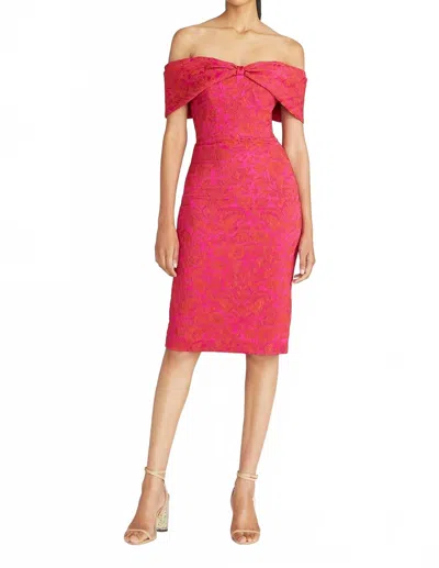 Theia Eveline Off Shoulder Dress In Petunia In Red