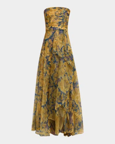 Theia Fahreta Strapless Fit & Flare Organza Gown In Yellow