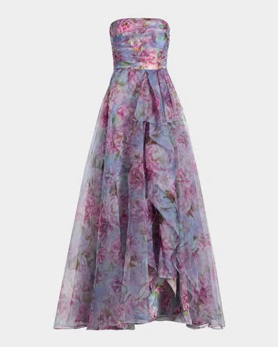 Theia Fahreta Strapless Floral-print Gown In Pattern