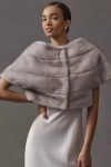 Theia Faux-mink Fur Off-the-shoulder Capelet In Silver