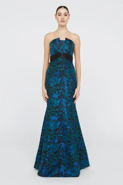 Theia Fernanda Strapless Gown In Green