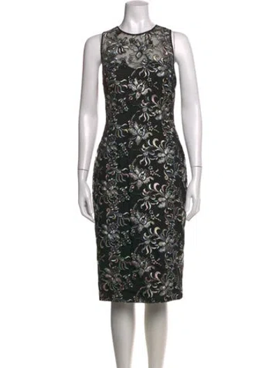 Pre-owned Theia Floral Print Knee-length Dress In Black
