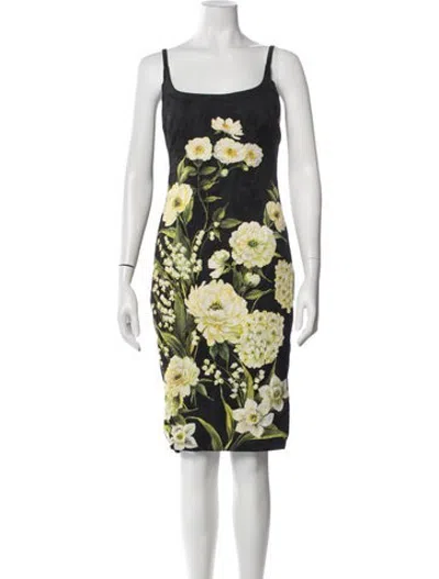 Pre-owned Theia Floral Print Knee-length Dress In Black