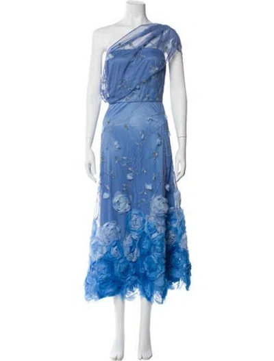 Pre-owned Theia Floral Print Knee-length Dress In Blue