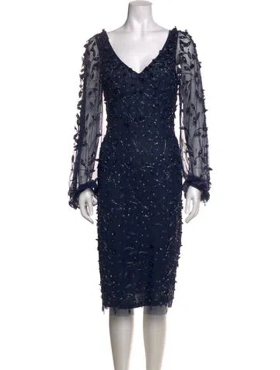 Pre-owned Theia Floral Print Knee-length Dress In Blue