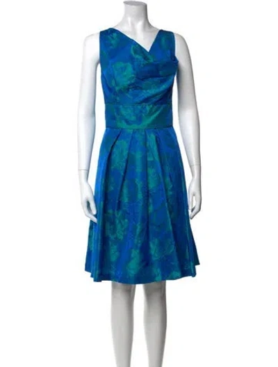 Pre-owned Theia Floral Print Knee-length Dress In Blue
