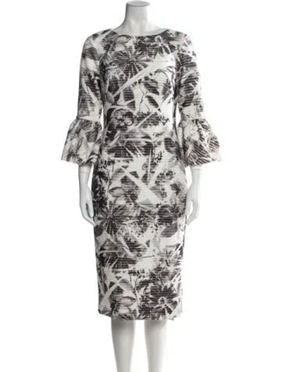 Pre-owned Theia Floral Print Knee-length Dress In Gray