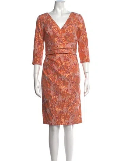 Pre-owned Theia Floral Print Knee-length Dress In Metallic/pink