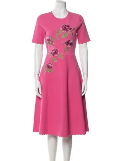 Pre-owned Theia Floral Print Knee-length Dress In Pink