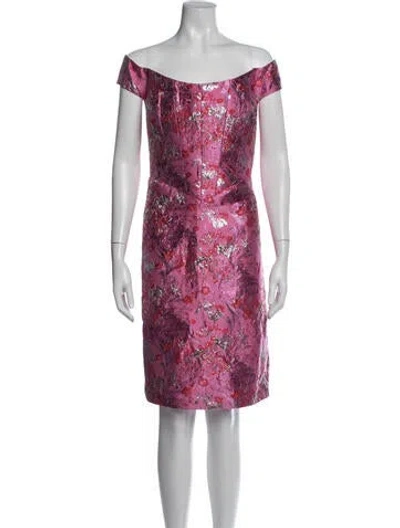 Pre-owned Theia Floral Print Knee-length Dress In Pink