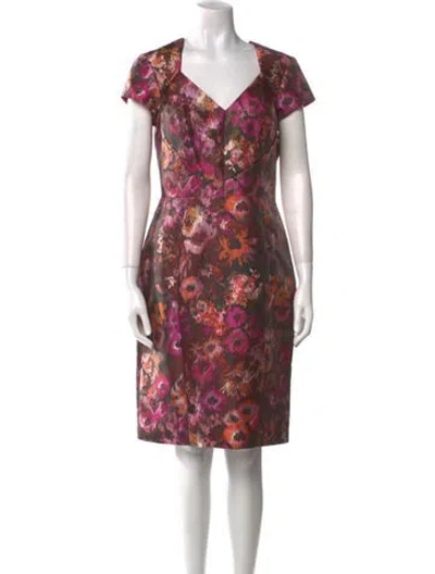 Pre-owned Theia Floral Print Knee-length Dress W/ Tags In Pink