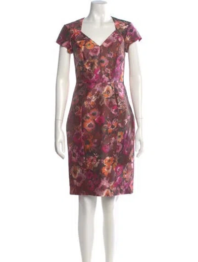 Pre-owned Theia Floral Print Knee-length Dress W/ Tags In Pink