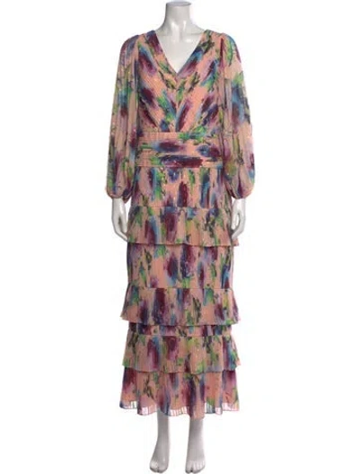 Pre-owned Theia Floral Print Long Dress