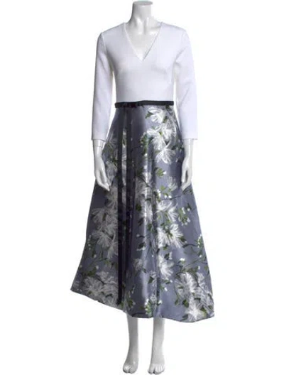 Pre-owned Theia Floral Print Long Dress In Blue