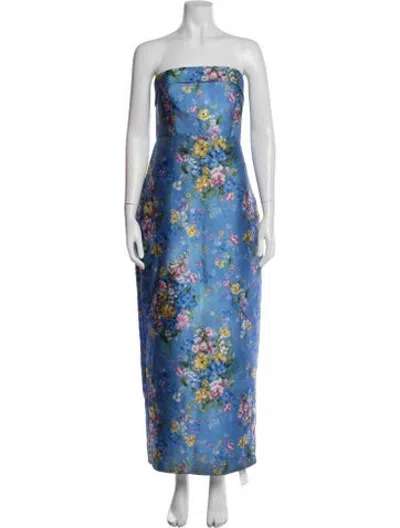 Pre-owned Theia Floral Print Long Dress In Blue