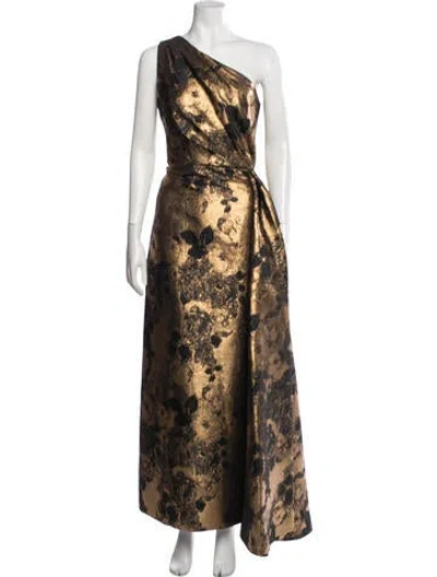 Pre-owned Theia Floral Print Long Dress In Brown