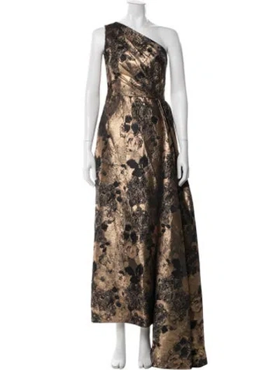 Pre-owned Theia Floral Print Long Dress In Gold