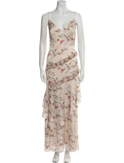 Pre-owned Theia Floral Print Long Dress In Multi
