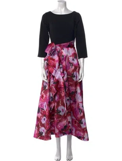Pre-owned Theia Floral Print Long Dress In Multi