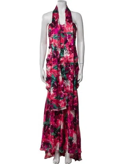 Pre-owned Theia Floral Print Long Dress In Multi