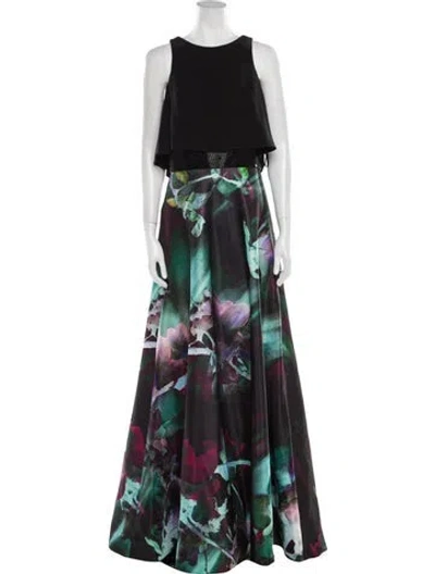 Pre-owned Theia Floral Print Long Dress In Multi